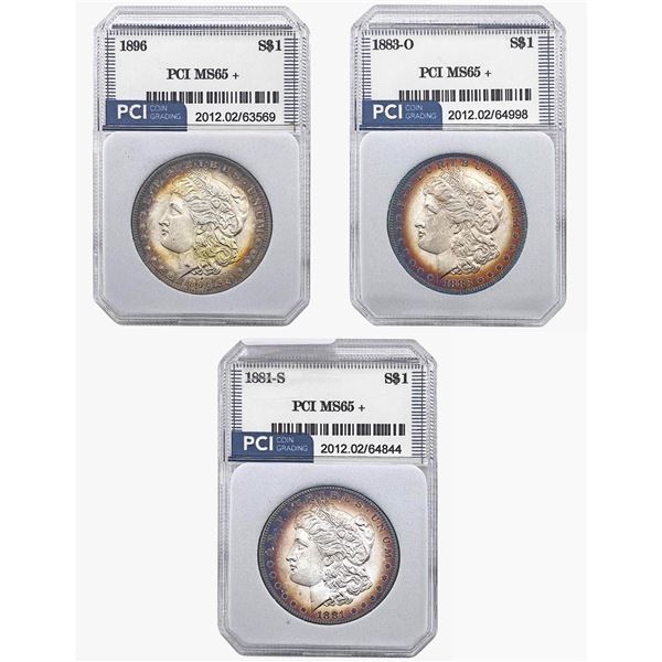 1881-1896 BU Toned Morgan Silver Dollars [3 Coins] PCI MS65+