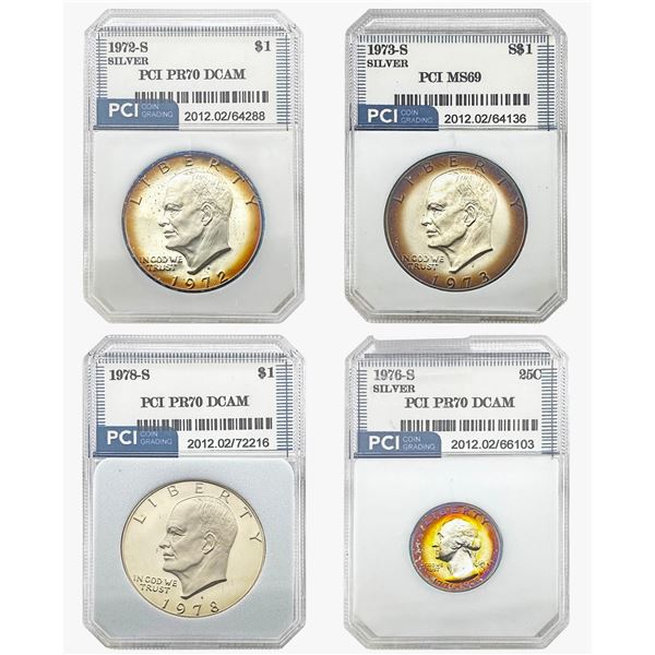 1972-1978 US Silver PR/MS Coinage [4 Coins] PCI MS,PR69-70