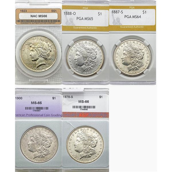 1878-1923 BU Varied Date US Silver Dollars [5 Coins]