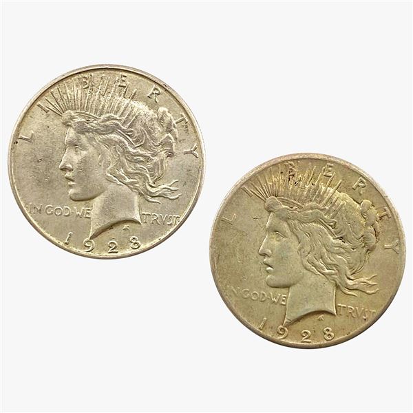 1928, 1928-S Peace Silver Dollar Lightly Circulated