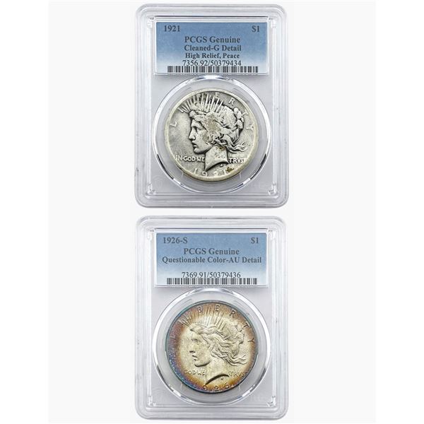 1921-1926 Peace Silver Dollars [2] PCGS Genuine
