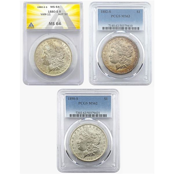 1880-1890 SF Morgan Dollars [3] PCGS MS