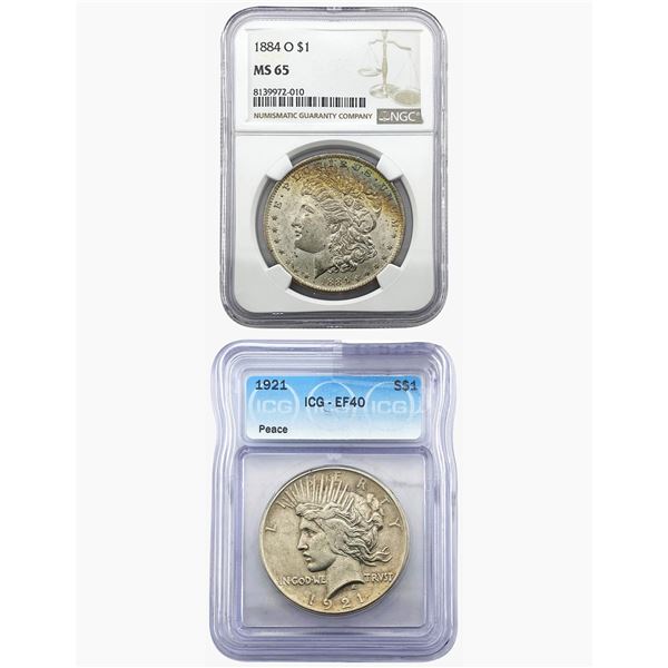 [2]1884-O & 1921 Silver Morgan & Peace Dollars ICG/NGC