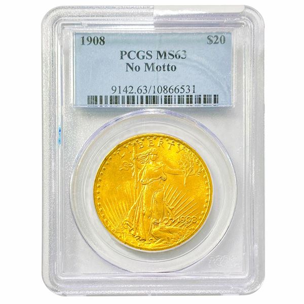 1908 $20 Gold Double Eagle PCGS MS63 No Motto