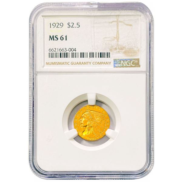 1929 $2.50 Gold Quarter Eagle NGC MS61