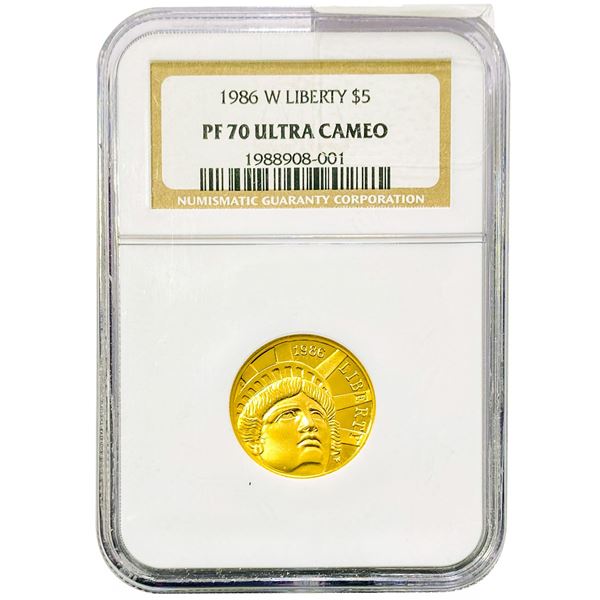 1986-W $5 1/10oz Gold Liberty NGC PF70 Cameo