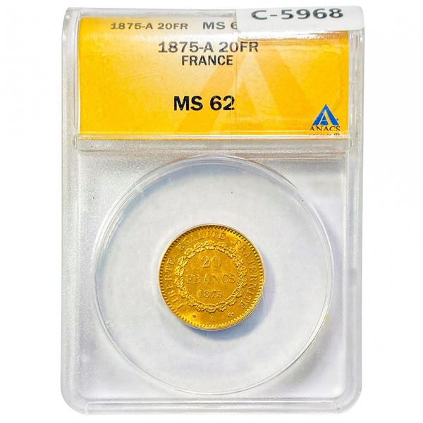 1875-A France 20FR ANACS MS62