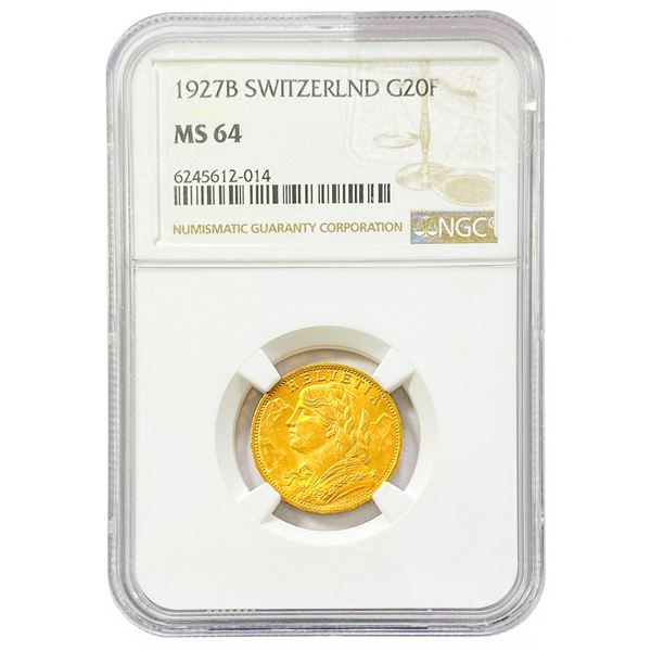 1927-B Switzerland G20F NGC MS64