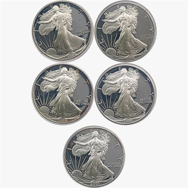 [5] 1986-2001 Proof Silver Eagles ASE 1oz