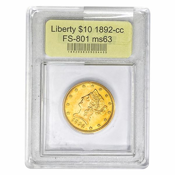 1892-CC $10 Gold Eagle USCG MS63 FS-801