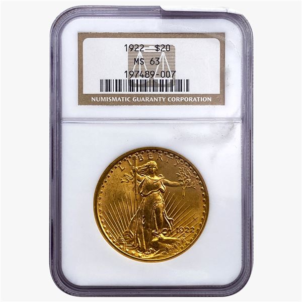 1922 $20 Gold Double Eagle NGC MS63