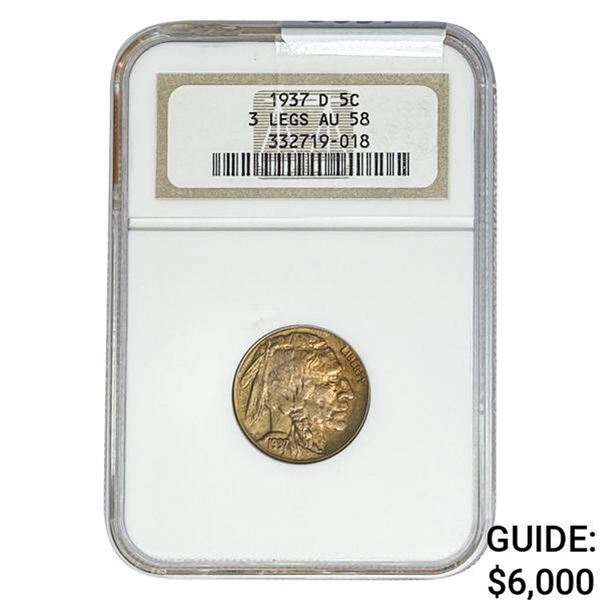 1937-D Buffalo Nickel NGC AU58 3 Legs