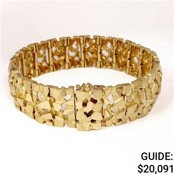 14k Nugget 92.2g 19.5mm Wide Men's Bracelet
