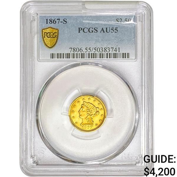 1867-S $2.50 Gold Quarter Eagle PCGS AU55