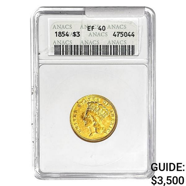 1854 $3 Gold Piece ANACS EF40