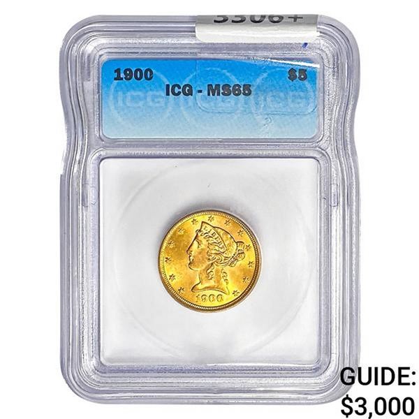 1900 $5 Gold Half Eagle ICG MS65