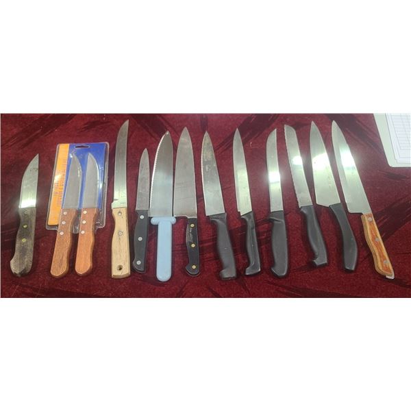 LOT OF 13 KNIVES AND MEAT/BONE SAW BAND