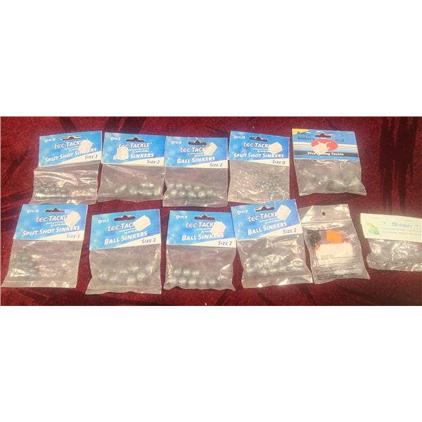 11 ASSORTED STYLES AND SIZES - TECTACKLE BALL SINKERS AND SPLIT SHOT SINKERS