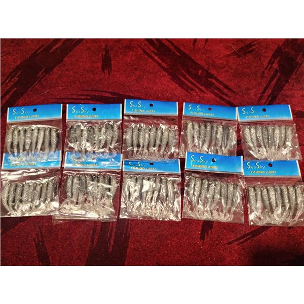 TEN PACK OF EIGHT RUBBER MINNOW BAITS - SILVER