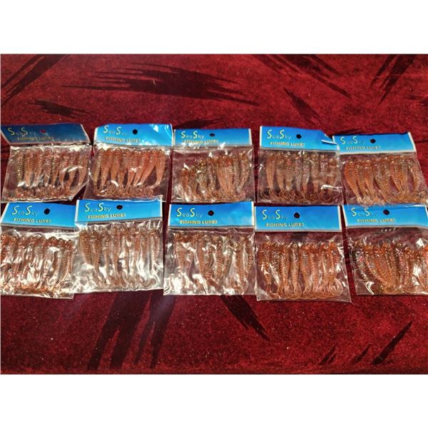 TEN PACK OF EIGHT RUBBER MINNOW BAITS - RED WITH SOME BLUE SHINE