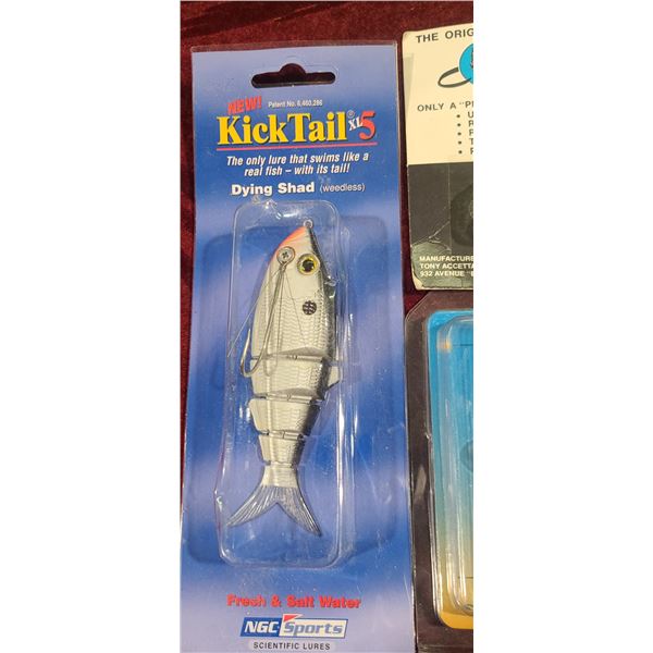 NINE ASSORTED LURES/JIGS INCL. TONY ACCETTA GOLD MEDAL AWARD JIGS, HERTERS WORLD FAMOUS AND OTHERS