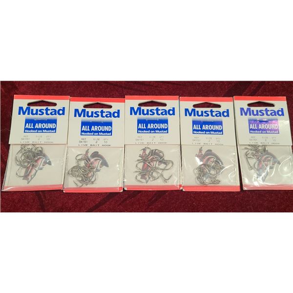 FIVE PACKS OF MUSTAD ALL AROUND SIZE 2 LIVE BAIT HOOKS REF 94151