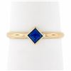 Image 1 : Simple Petite 14k Gold 0.32 ctw Square Step Cut Bezel Set Sapphire Solitaire Rin