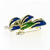 Image 4 : Vintage Italian 18K TT Gold Green Blue Enamel & Diamond Textured Leaf Brooch Pin