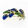 Image 5 : Vintage Italian 18K TT Gold Green Blue Enamel & Diamond Textured Leaf Brooch Pin