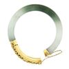 Image 8 : Vintage 18k Gold GIA Arc Shape Green & White Jade w/ Open Work Bangle Bracelet