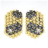 Image 1 : Vintage 18k Gold 4.67 ctw Sapphire & Diamond Flower 7 Row Bead Wide Cuff Earring