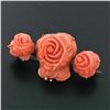 Image 2 : Antique Victorian 14k Yellow Gold GIA Rose Carved Natural Coral Bar Pin Pendant