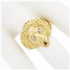 Image 3 : Vintage 14k Yellow Gold Ruby & Diamond Eyes Detailed Textured 3D Lion Head Ring