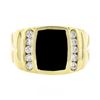 Image 4 : Mens 14K Gold .35 ctw Inlaid Black Onyx w/ Diamond Channel Polished Wide Band Ri