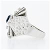 Image 6 : Vintage 14k White Gold Bezel Sapphire w/ Diamond Textured Open Work Domed Ring