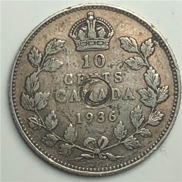 Canadian .10 Cent Dime 1936 VF+