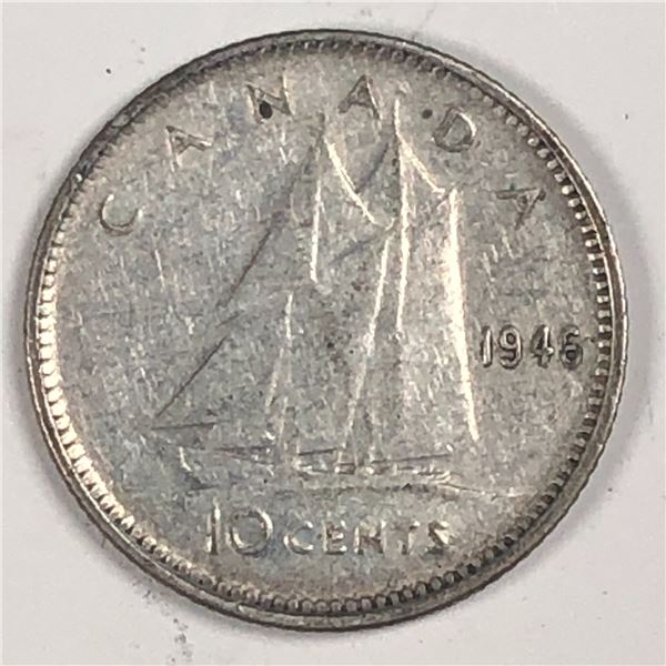 Canadian .10 Cent Dime 1946 F