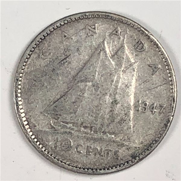 Canadian .10 Cent Dime 1947 VF
