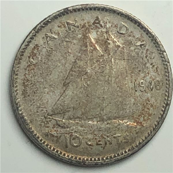 Canadian .10 Cent Dime 1948 VF