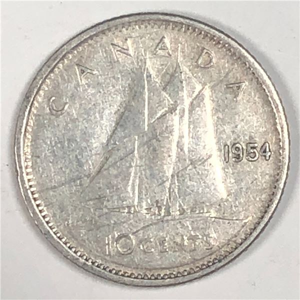Canadian .10 Cent Dime 1954 VF+