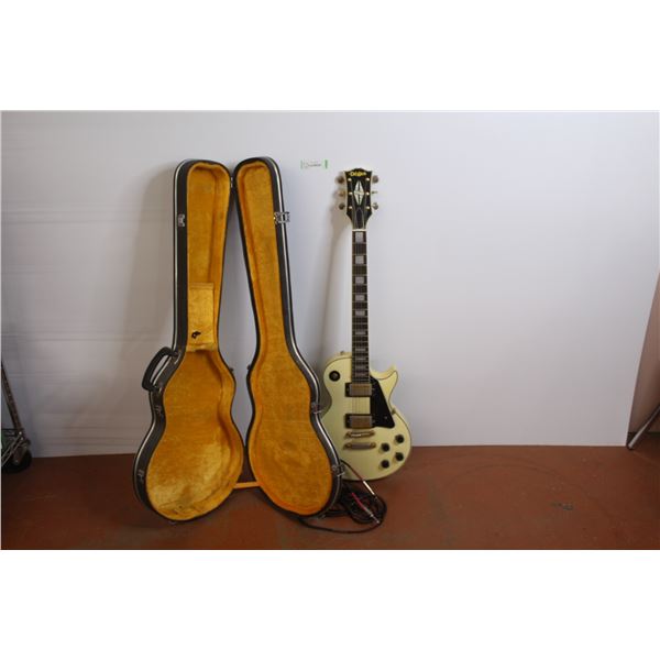 *El-Degas Electric 6 String Guitar w/Case & Cord (dirty - body of guitar has multiple full length cr