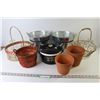 Image 1 : (2) Metal Pails - (2) Wire Baskets - Treacher's Scotch Whisky Ice Bucket - Plant Pots - Wooden Baske