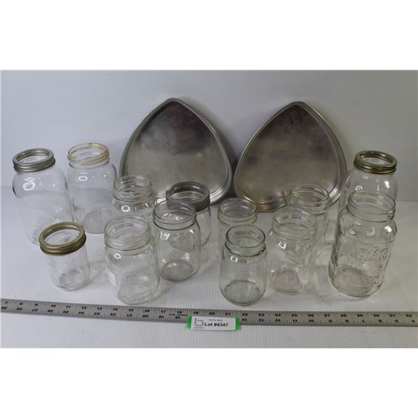 (2) Heart Shaped Cake Pans - (13) Sealer Jars - Golden Harvest - Atlas - Improved - Bernarden