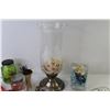 Image 2 : Candle Holder (15 1/4" x 6") - Vase w/Plastic Jewels & Shells - 250w Bulb - String lights (as is) - 