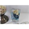 Image 3 : Candle Holder (15 1/4" x 6") - Vase w/Plastic Jewels & Shells - 250w Bulb - String lights (as is) - 