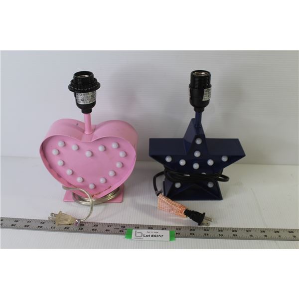 (2) Metal Lamps - Heart & Star (as is)