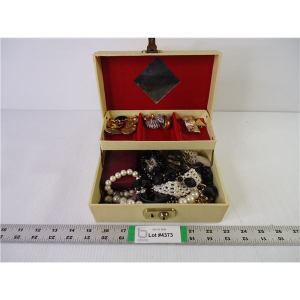 Small Jewelry Box (with key) and assorted costume jewelry
