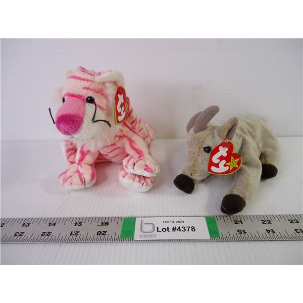 (2) TY Beanie Babies-Mystique the Pink Tiger and Goatee the Goat