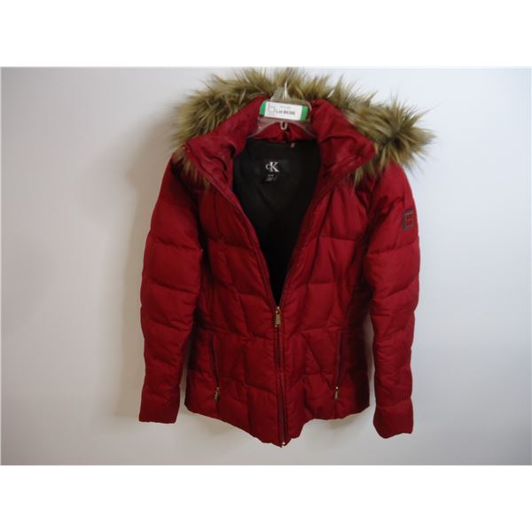 *Calvin Klein Down Short Coat with Faux Fur Detachable Hood- Size Medium