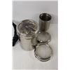 Image 9 : (6) Canada Olympics Mittens, Drawstring Bag, (2) Metal Jars/Storage, Shelf, Air Pump